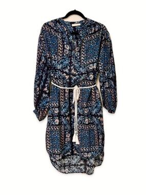Ulla Johnson Coverup Midi Dress Floral Batik-Style Print Button-Front Tie Size S